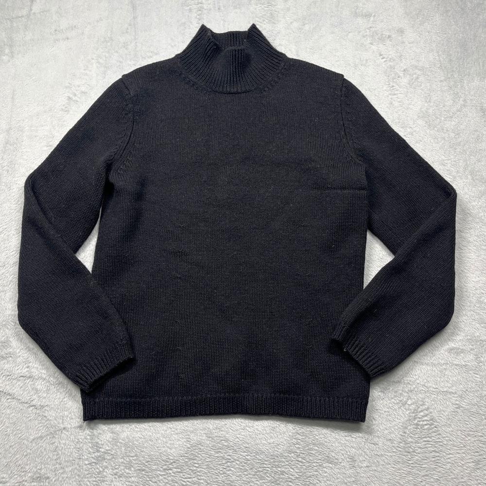 Ann Taylor Sweater Women Black Extrafine Merino Wool Mock Neck Long Sleeve M